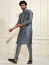 VASTRAMAY Men's Grey Cotton Silk Blend Kurta